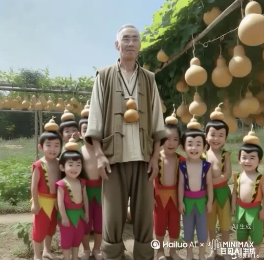 老人抽了一口烟，孩子们都捂着口鼻 by Hailuo AI Video Generator