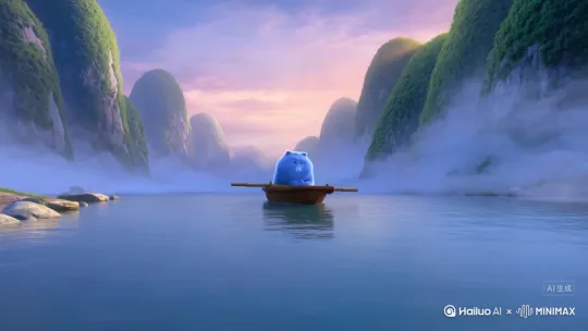 开场：迷境入源
 
- 画面：晨雾弥漫的武陵溪谷，一条小木船随溪流漂动，船头坐着一只圆滚滚的蓝色胖猫，爪子搭着竹篙（勉强够到水面），时不时用尾巴扫开浮萍。
​
- 动作：蓝猫抬头甩甩耳朵，眼神疑惑——两岸突然出现桃花林，粉白花瓣落在它圆脑袋上，它抖了抖毛，船继续往前漂。
​
- 旁白：晋太元中，武陵有蓝猫捕鱼为业。缘溪行，忘路之远近。忽逢桃花林，夹岸数百步，中无杂树，芳草鲜美，落英缤纷。
 
探寻：洞口初现
 
- 画面：蓝猫笨拙地跳下船，肉垫踩在岸边草地上，肚皮蹭过低矮的桃枝，花瓣粘了一身。林尽处是山壁，一道窄洞口透着微光。
​
- 动作：它试着钻洞，先把胖脑袋塞进去，再扭着身子挤（卡在中间晃了晃），最终跌进洞里；起初黑暗中用爪子扒着岩壁挪，前方光亮渐大，空间变宽。
​
- 旁白：林尽水源，便得一山，山有小口，仿佛若有光。便舍船，从口入。初极狭，才通“猫”。复行数十步，豁然开朗。
 
入境：桃源盛景
 
- 画面：洞口外是开阔平地，良田交错，茅屋炊烟袅袅，鸡鸭在院前踱步。蓝猫蹲在原地，尾巴竖成问号。
​
- 人物：村民们（男女老少）见一只蓝色胖猫，先是惊讶地互相使眼色，随即笑着招手，有小孩掏出怀里的小鱼干递过去。
​
- 旁白：土地平旷，屋舍俨然，有良田、美池、桑竹之属。阡陌交通，鸡犬相闻。其中往来种作，男女衣着，悉如外人。黄发垂髫，并怡然自乐。见蓝猫，乃大惊。
 
相聚：席间闲谈
 
- 画面：村民把蓝猫抱回家（它在人怀里团成球），桌上摆着小鱼、稻饭、蔬菜，蓝猫爪子扒着碗边啃鱼，众人围着它，用手指比划着问来历。
​
- 互动（简化）：
村民（指向外界）：“从那边来的？”
蓝猫“喵”一声，甩甩沾着鱼籽的胡子。
村民（恍然大悟状）：“我们祖先避秦乱至此，再没出去过呀。”（众人叹息，不知有汉，更无论魏晋）
​
- 旁白：便要还家，设酒杀鸡作食（特备小鱼）。自云先世避秦时乱，率妻子邑人来此绝境，不复出焉。问今是何世，乃不知有汉，无论魏晋。
 
辞行：叮嘱保密
 
- 画面：数日后，蓝猫吃饱喝足，蹲在门槛上舔爪子准备告辞。村民们送它到洞口，指着外面摆手，意思是“别告诉别人哦”。蓝猫点点头，却趁人不注意，用爪子在树干上留下抓痕做标记。
​
- 动作：它跳上船，回头望了望桃源，尾巴勾着船舷，顺着溪流漂走，岸边的抓痕清晰可见。
​
- 旁白：停数日，辞去。此中人语云：“不足为外人道也。”既出，得其船，便扶向路，处处志之（以爪痕记）。
 
迷失：再寻无迹
 
- 画面：蓝猫回到郡城，对着太守“喵喵”叫着带路，太守派人跟着它沿标记寻找，却只见桃林依旧，洞口被藤蔓遮住，树干上的抓痕消失了（被鸟啄掉或风吹没了）。
​
- 画面：南阳刘子骥听闻有“蓝色胖猫去过的秘境”，兴冲冲备船前往，最终在溪谷绕圈迷路，空手而归。
​
- 旁白：及郡下，诣太守，说如此。太守即遣人随其往，寻向所志，遂迷，不复得路。南阳刘子骥，高尚士也，闻之，欣然规往。未果，寻病终。后遂无问津者。
 
结尾：留白余韵
 
- 画面：夕阳下的桃林，蓝猫蹲在溪边，看着花瓣卷入水中，尾巴轻轻拍着水面，仿佛在想：是梦吗？
​
- 字幕：桃花源，是胖猫的奇遇，还是一场温柔的幻梦？
 
文本突出了蓝猫的“胖”“毛茸茸”“用爪子互动”等特点，AI可抓取猫咪的可爱动作与场景结合，生成更生动的视频画面~[左移,推进,右摇] by Hailuo AI Video Generator
