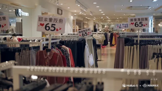 给我生成个全场65元女装甩货视频带歌曲[右移,跟随] by Hailuo AI Video Generator