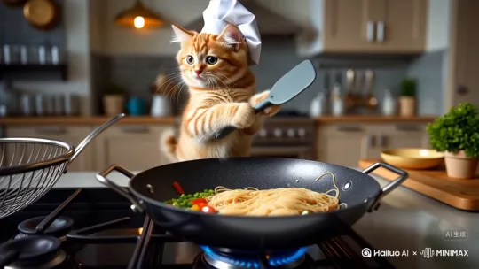 小猫炒面。 by Hailuo AI Video Generator