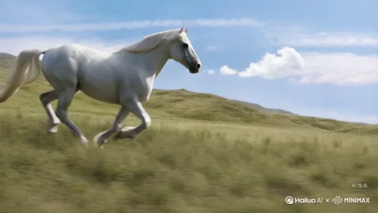 在草原上奔驰中白色骏马变成飞马 by Hailuo AI Video Generator