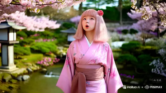 让她穿着粉色和服 by Hailuo AI Video Generator