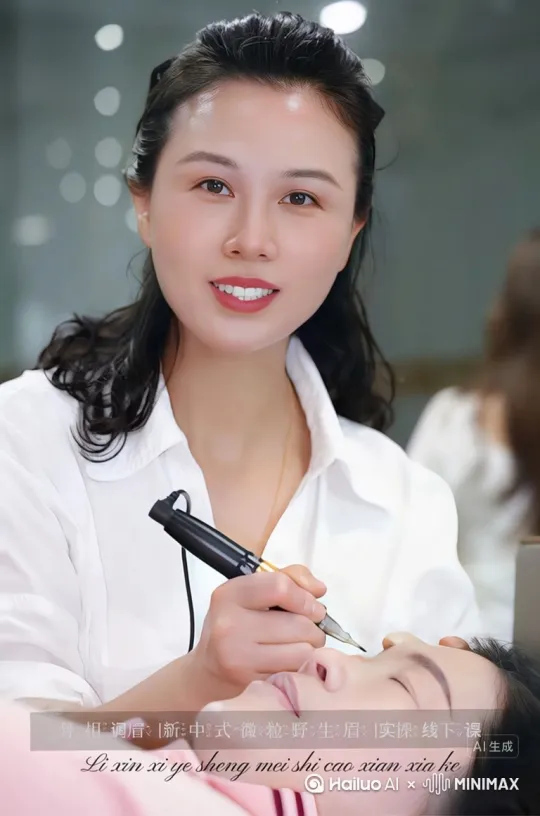 让图片中的女孩说，一段专业纹绣眉毛的话，要求自然流畅，体现眉毛的高级大气，以及站在顾客的角度去思考，能够让顾客有心动做眉毛的感觉。 by Hailuo AI Video Generator