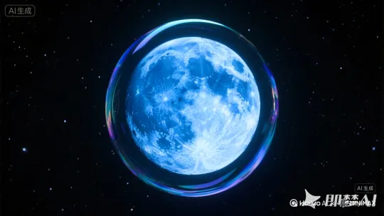 镜头拉近，主角在自家阳台，用一个巨大的晾衣叉（带钩子），小心翼翼地尝试去“钩”那个包裹月亮的泡泡。晾衣叉无限接近。最后1秒，钩子碰到泡泡——泡泡带着月亮像氢气球一样被“钩”了下来，缓缓飘向阳台，月亮在泡泡里清晰可见。 by Hailuo AI Video Generator