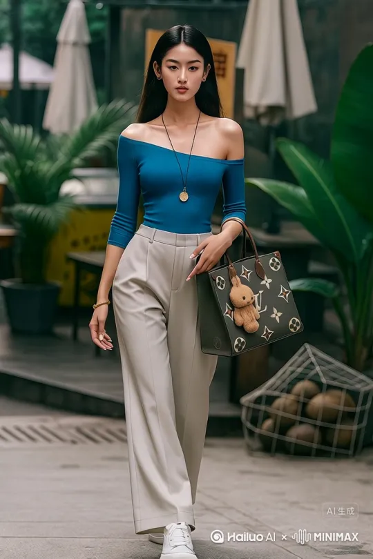 The model is showing fashion on this path[左移,右摇,跟随] by Hailuo AI Video Generator