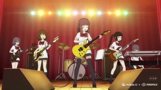 轻音少女中的人物在舞台上演奏 by Hailuo AI Video Generator