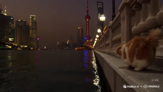 月半猫去了上海在外滩的时候不小心掉进黄浦江里面 by Hailuo AI Video Generator