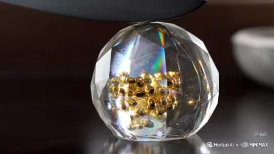 切水晶玻璃西瓜的视频，足够细节。瓜子必须金色 by Hailuo AI Video Generator