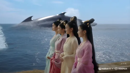 古代的四大美女，貂蝉，西施，王昭君，杨玉环。陪我看鲸鱼[左移,推进,右摇] by Hailuo AI Video Generator