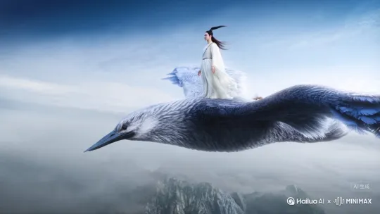 一道人，乘坐鲲鹏翱翔天地。[左移,右摇,跟随] by Hailuo AI Video Generator