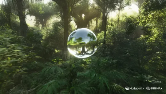 Fpv镜头，跟踪拍摄，一个透明的玻璃球 快速地穿过丛林 by Hailuo AI Video Generator