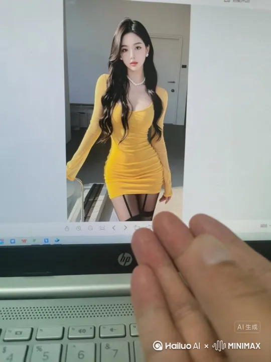 女生微笑说着什么，同时将她的手伸出屏幕搭在这只手上，然后镜头推近展示女生全貌 by Hailuo AI Video Generator