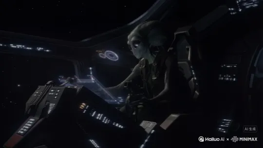 外星人在太空中驾驶飞船 by Hailuo AI Video Generator