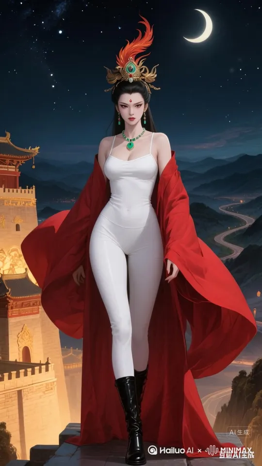 衣服随风飘扬，抬起右胳膊，说:给朕拖下去斩了。[右移,左摇,跟随] by Hailuo AI Video Generator