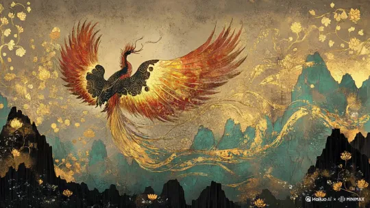 凤凰、麒麟、白泽、九尾狐、貔貅、天马、重明鸟 by Hailuo AI Video Generator