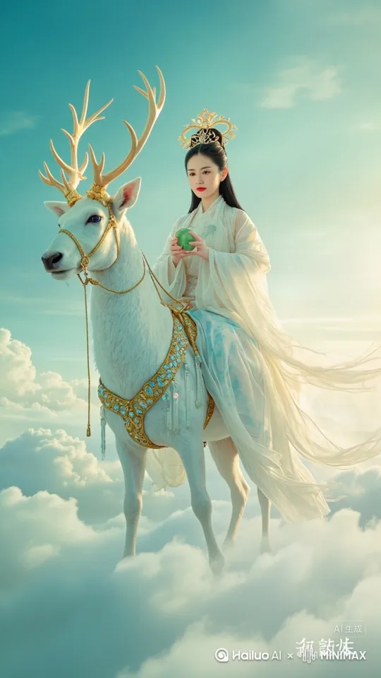 踏云行走，人物大小位置不变，背景同步向后退 by Hailuo AI Video Generator