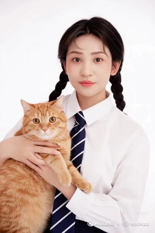 橘猫和照片的人物 by Hailuo AI Video Generator