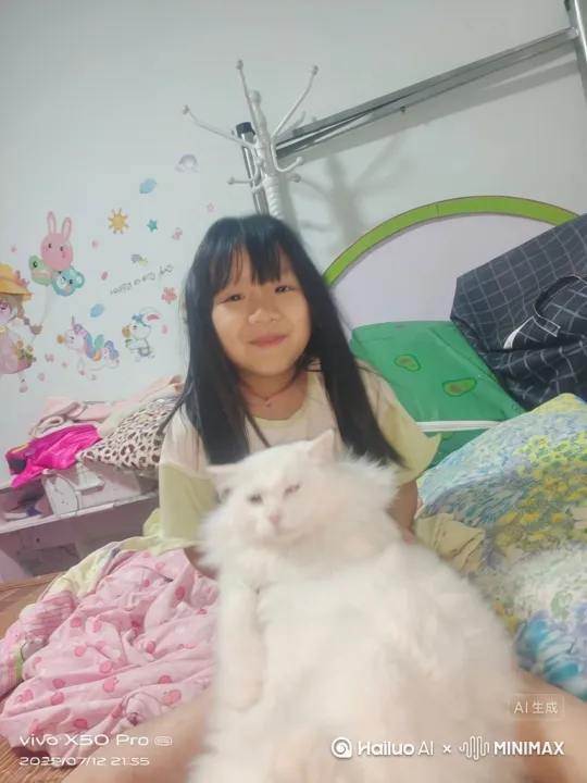 背景切为市区，猫猫变得十分巨大，追赶图中的人物，踩烂了许多房子 by Hailuo AI Video Generator