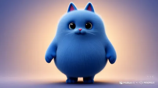 一只卡通的蓝色月半猫，说你们好 by Hailuo AI Video Generator