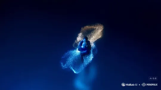 【开篇】
深蓝渐变的粒子流在黑色背景中缓缓流动，像宇宙星尘般勾勒出模糊的人形轮廓。镜头从高空俯拍，两束不同色系的粒子束（一束冷蓝，一束暖金）在虚空里试探、靠近，最终在中心点碰撞、融合，迸发出细碎的光粒——这是两个抽象人影的初次交汇，背景音乐是低沉的电子合成音，带着一丝未来感的张力。

【中景】
光粒散去，画面聚焦在两个真实的人身上。他们站在极简的科技空间里：地面是反光的金属材质，墙面嵌着流动的全息投影，投影里闪过代码、设计草图、教育课件的碎片画面。两人起初隔着半步距离，眼神里有犹豫，也有期待——这像极了创作者面对新灵感的试探，像团队合作中从陌生到信任的瞬间。

突然，全息投影的碎片开始围绕他们旋转、加速，冷蓝与暖金的光效在他们之间交织。其中一人轻轻向前，另一人迎上，双臂缓缓环住彼此。拥抱的瞬间，周围的全息投影骤然清晰：左侧浮现出设计师的3D模型从草稿到成品的过程，右侧闪过教育者与学生击掌的画面，背后则是企业团队庆祝合作成功的场景。背景音乐在此刻加入钢琴旋律，电子音与古典乐的融合，既科技又温暖。

【特写】
镜头推近到两人交叠的肩膀，他们的表情平静却有力量。金属地面反射出两人拥抱的倒影，与空中的全息投影形成呼应——仿佛在说：科技的本质，是让人与人的连接更紧密。光线从冷调渐变为暖调，象征着隔阂的消融，也暗合“创意因碰撞而诞生，合作因理解而持久”的深意。

【结尾】
两人松开拥抱，相视一笑。背景的全息投影汇聚成一行字：“Create. Connect. Progress.”（创造，连接，前行）。画面渐暗，最后只剩下这行字在微光中闪烁，背景音乐以一个柔和的电子音收尾，余韵悠长。

整个片子用电影级的运镜（从俯拍到特写的流畅切换）和细腻的光影变化，将科技感与人文温度结合，既贴合海外用户对视觉质感的追求，也能让内容创作者、教育工作者、设计师和企业群体从中看到自己的故事——无论是灵感的碰撞、教育中的共情，还是团队合作的力量，最终都源于“连接”本身。 by Hailuo AI Video Generator