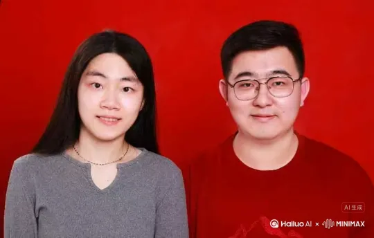 一对小夫妻很恩爱，丈夫把妻子轻轻的搂过来，妻子把头慢慢的躺在丈夫的肩膀上丈夫用咀亲吻妻子后头部。 by Hailuo AI Video Generator