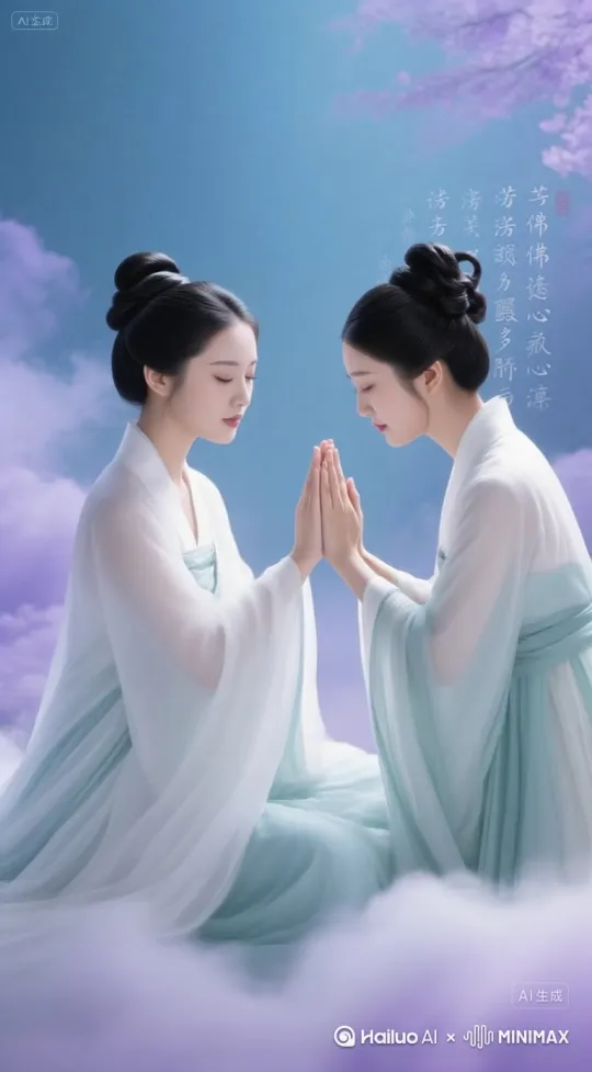 镜头右移，左摇，拉近，固定在手上，淡紫色明亮的能量沿手臂向两人的身体（肩部）流动 by Hailuo AI Video Generator