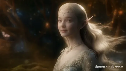 画一个精灵肖像,迷人的美丽女孩,幻想,空灵的光芒,尖耳朵,精致的五官,优雅的长发,自然主题的服装,神秘的氛围,柔和的灯光,宁静的表情,与自然和谐,微妙的魔法元素,宁静,复杂的珠宝,梦幻般的品质,柔和的颜色 by Hailuo AI Video Generator