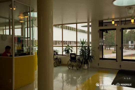 镜头拉远并左摇，从画面中走出一个身穿白大褂焦急的大夫，嘴里还说着什么 by Hailuo AI Video Generator