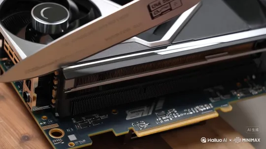 Realistic 4K close-up shot showing a precision laser-etched surgical knifeprecisely cutting a next-generation RTX 5090 graphics card on a wooden cuttingboard. Cutting with steady rhythm repeatedly, each slice falling gently after beingcut, producing satisfying high-tech crackling sounds as it glides across the objectsurface. The object's internal structure is cutting-edge with advanced BlackwellGPU cores and GDDR7 memory modules clearly visible, with smooth and neat cutsurfaces revealing the revolutionary cooling architecture and multi-layered PcBdesign. The entire process features soothing ASMR sound effects, creating anultimate audio-visual enjoyment and stress-relief experience. by Hailuo AI Video Generator