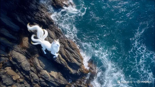 FPV,POV,狐狸站起身，抖抖毛发，跳入水中，在水里游动 by Hailuo AI Video Generator