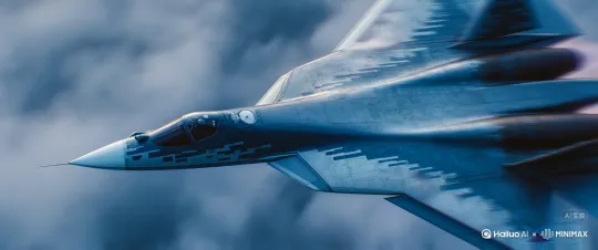跟踪拍摄，高速运动，Su-57战斗机超音速360度旋转 by Hailuo AI Video Generator