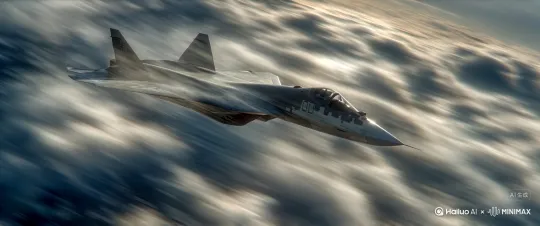 跟踪拍摄，高速运动，Su-57战斗机超音速360度旋转 by Hailuo AI Video Generator
