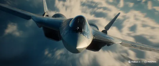 跟踪拍摄，高速运动，Su-57战斗机超音速飞行，镜头环绕 by Hailuo AI Video Generator