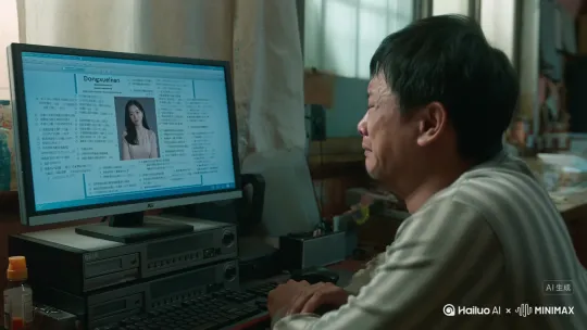 孙笑川对着东雪莲的照片哭泣，[推进]电脑上都是嘲笑他的网友发的𣎴正当言论 by Hailuo AI Video Generator