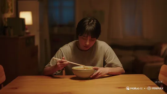 一个人在吃饭 by Hailuo AI Video Generator