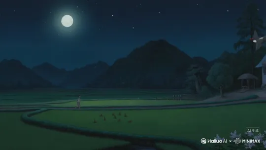 明月别枝惊鹊，清风半夜鸣蝉，稻花香里说丰年，听取蛙声一片，七八个星天外，两三点雨山前，旧时茅店社林边，路转溪头忽见 by Hailuo AI Video Generator