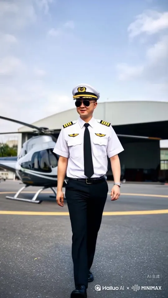 开直升机🚁的飞行员，走向直乘飞机 by Hailuo AI Video Generator