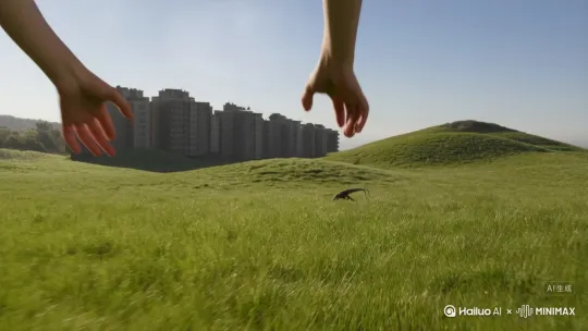 我做梦可以短距离飞翔。空气相对粘稠。用手当做翅膀。草地上有爬行怪物,我从挂无头上飞过,怪物伸手差一点抓到我。我努力飞高一些。飞过小山。飞向一排遮挡的连绵楼房。还差一些距离。努力煽动双手。最终飞过阻挡的楼房。飞向宽阔的远方。微风拂面。鸟语花香。 by Hailuo AI Video Generator