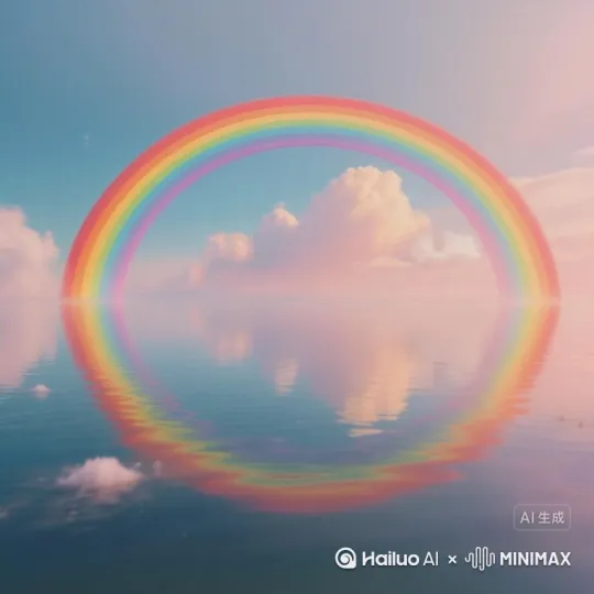 彩虹破碎成一块一块，掉落在水里[上升] by Hailuo AI Video Generator