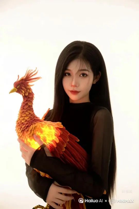一个美女和凤凰游戏的视屏 by Hailuo AI Video Generator
