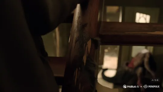 你贴着楼梯扶手半蹲身子，借着天窗漏下的残光仔细观察四周——感知9的敏锐让你捕捉到多处细节：
 
楼梯间细节
 
- 台阶与扶手：楼梯扶手是直径10厘米的粗木杆，第三级台阶对应的扶手处有新鲜的抓痕（深约2厘米，边缘沾着灰黑色兽毛），像是刚才那只兽化生物攀爬时留下的。扶手末端断裂了一块，露出尖锐的木茬（可掰下作为临时武器，近战伤害1d3）。
​
- 楼梯下方：梯底与地面的缝隙里塞着半张油纸，一角露出暗红色液体的痕迹（可能是血疗瓶的包装，需弯腰伸手才能够到，动作会发出轻微声响）。
​
- 台阶状态：第五级台阶明显松动，踩上去会发出“咔啦”声（若刻意避开，需放慢移速，每级台阶多花1秒；若直接踩，有30%概率惊动楼下生物）。
 
一楼客厅全景（透过楼梯扶手缝隙可见）
 
- 空间结构：客厅约30平方米（长6米×宽5米），层高4米，西侧有扇后门（门板半烂，露出外面的小巷），东侧破窗的玻璃碎片散落在地，窗框上挂着半截猎人口袋（皮质，可能装着子弹或符文）。
​
- 物品散落：翻倒的木桌旁有个摔碎的血疗瓶，玻璃碴上残留着淡金色液体（比你卖的劣质品更粘稠，可能是教会的“改良血”，靠近可触发智力7检定：判断出这是“第二批实验血，兽化风险30%”）。墙角堆着三把生锈的铁镐（近战伤害1d6+力量修正，比短刀更实用，但负重较高）。
​
- 兽化生物特征：那只1.8米高的生物正背对你趴在翻倒的桌子旁，后颈的皮肤裂开，露出底下蠕动的暗红色血管，尾巴（是的，它长着一条约50厘米的粗短尾巴，覆盖着湿滑的黑毛）时不时拍打地面。它的左后腿有一道深可见骨的旧伤，移动时明显跛行（攻击其左腿可使其行动迟缓，闪避率-20%）。
 
感官异动
 
- 听觉：除了生物的喘息声，后院小巷传来铁链拖动的“哗啦”声（可能是教会守卫巡逻，也可能是其他怪物），与阁楼瓦片的“滴答”声形成诡异的节奏。
​
- 嗅觉：客厅东侧飘来一丝硫磺味（非血雾或兽血的气味，更像某种燃烧物，可能是教会的“圣焰”残留）。
​
- 触觉：楼梯木板因楼下生物的喘息轻微震动，扶手摸起来比阁楼的木桌更凉（湿度85%的水汽在表面凝结成细珠，打滑风险+10%）。[跟随,右移] by Hailuo AI Video Generator