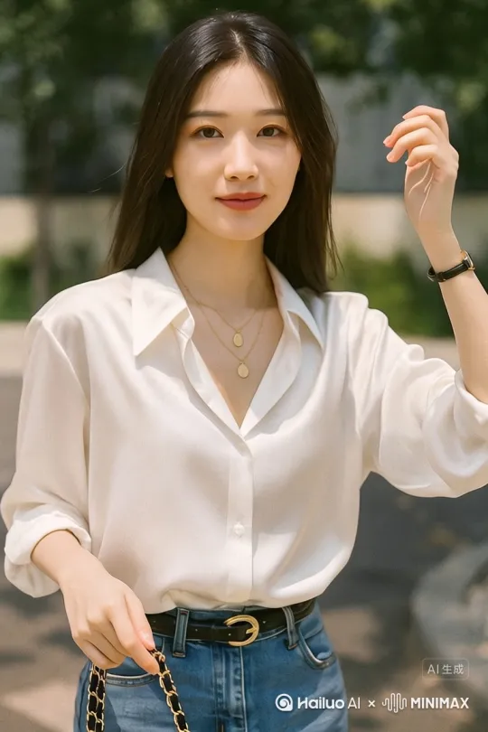 她踩着树荫里的光斑往前走
白衬衫被风掀了掀衣角
绸缎光泽像揉碎的晨间雾
垂坠感跟着步伐轻轻晃
抬手捋头发时
项链叠戴的金币坠子晃了晃
和腰间金扣皮带、链条包
在日光里碰出细碎的响
衬衫领口漫进风
把「松弛感」穿成日常
每一步都像在说:
夏天的自在,本就该这样 by Hailuo AI Video Generator
