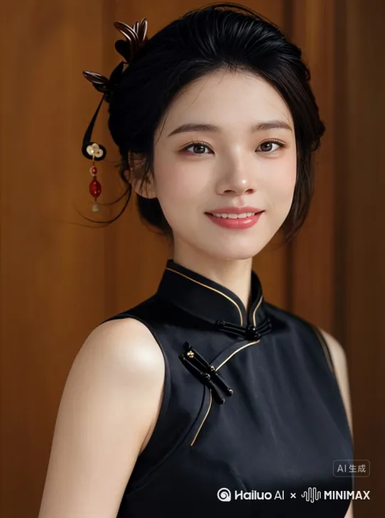 缓缓从左到右，从近到远，呈现出曼妙微笑着的知识女性 by Hailuo AI Video Generator