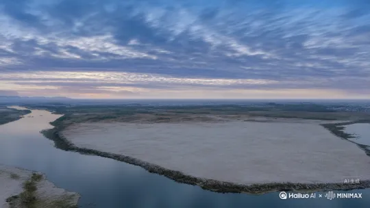 延时摄影，天空展示非常多的日夜飞快流逝，镜头以慢动作平稳地追踪，缓缓环绕以捕捉民国城市从一片空旷的土地的建设的全过程，河流 by Hailuo AI Video Generator