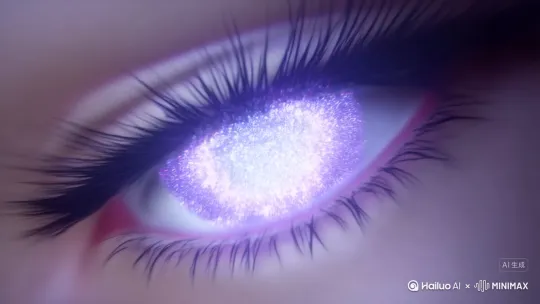 [无缝转场] 从女修瞳孔星云爆炸处撕裂时空，镜头坠入量子泡沫海。太极阴阳鱼在混沌中分裂为1080道玄光，盘古巨影挥斧劈开元始鸿蒙，星系如莲花绽放。夸克星尘凝聚成甲骨文"道"字，黑洞吞噬又喷出龙形星链。结尾伏羲卦象矩阵收缩为金丹，突然爆出"一生二，二生三"篆文 --transition eye_zoom --length 5s --ar 9:16 --cosmic --chaos 9[左移,上升] by Hailuo AI Video Generator