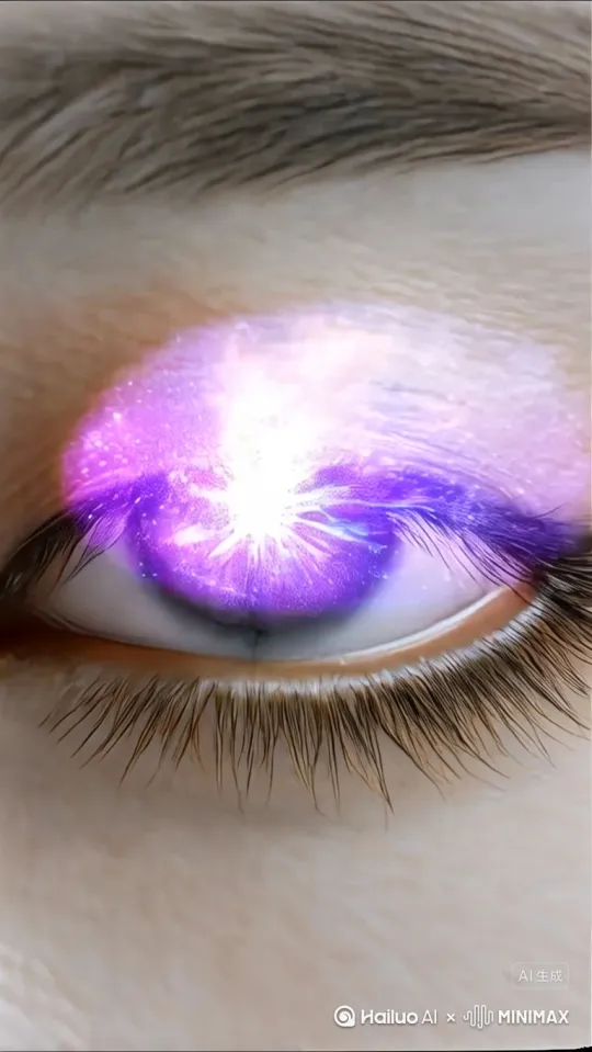 超高清摄影，左眼特写虹膜化为宇宙奇点，睫毛延伸为创世闪电。瞳孔爆炸释放原始星云，眼白血丝蜕变为银河旋臂。泪珠结晶成新生行星，眉骨隆起为混沌山脉。背景从皮肤纹理渐变为盘古劈开鸿蒙，太极两仪在颧骨处旋转生成天地。丁达尔光束贯穿画面，开天斧寒光映照在角膜反光点 --ar 9:16 --style raw --v 6[左移,上升] by Hailuo AI Video Generator
