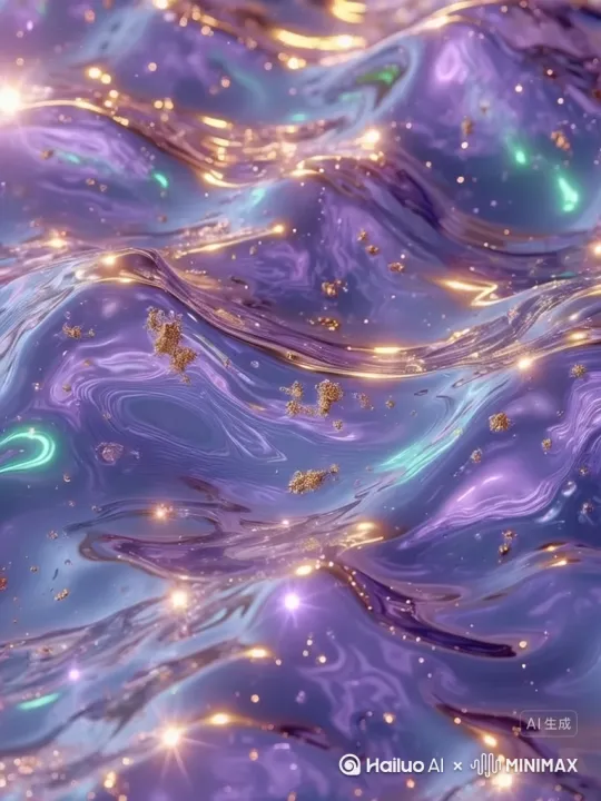 模拟流动的水流波涛起伏，被阳光照耀的水面上的金箔闪闪发光，画面晶盈剔透 by Hailuo AI Video Generator