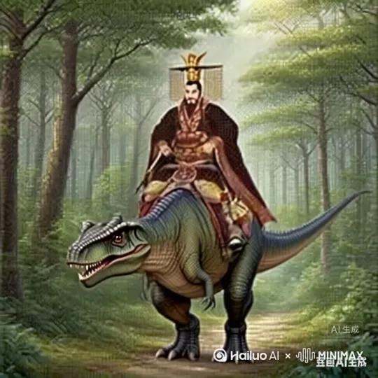 书接上文，秦始皇下龙后，拿剑和龙打起来，恐龙打不过，喷火烧秦始皇，但秦始皇跳起来，不仅躲开了喷火攻击，还劈晕了恐龙 by Hailuo AI Video Generator