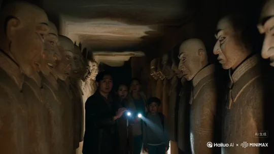 林风的手指刚触碰到那片冰凉的漆皮，铺子外的风铃突然发出一阵刺耳的脆响。他猛地缩回手，指尖还残留着唐代推光漆特有的温润质感，就像抚摸着一块浸在古井里的羊脂玉。​
“这物件来路不正。” 蹲在柜台后的老头突然开口，烟袋锅里的火星在昏暗中明明灭灭，“上周从阿尔金山无人区收来的，卖主说在野骆驼尸骨堆里扒出来的。”​
林风重新拿起那巴掌大的漆器碎片，借着台灯仔细端详。碎片上的九头蛇纹狰狞地盘踞着，蛇眼用赤金镶嵌，即便过了千年，依旧泛着诡异的光泽。最让他心头一紧的是蛇尾缠绕的七星图案 —— 这与三年前师父失踪前留下的最后一张字条上的印记一模一样。​
“多少钱？” 他听到自己的声音有些发紧。​
老头嘬了口烟，吐出的白雾模糊了满脸皱纹：“后生，这东西邪性得很。卖主拿回来当晚就中了邪，抱着柱子喊‘蛇要吞我’，现在还在精神病院里绑着。”​
林风的指关节因用力而泛白。三年来，他跑遍大半个中国，从西沙沉船到长白山密林，就是为了找到师父失踪的线索。那些被同行笑称为 “废纸” 的字条上，除了七星印记，还有一句没头没尾的话：“蛇盘九首，棺藏七星”。​
“我要了。” 他从内袋摸出一沓现金拍在柜台上，“另外，我想知道卖主具体在哪片区域捡到的。”​
老头盯着他看了半晌，突然咧嘴笑了，露出一口黄牙：“你师父是‘老北风’吧？他当年也问过我同样的问题。”​
林风猛地抬头，台灯的光晕在他瞳孔里炸开。老北风是师父年轻时在道上的名号，知道这个称呼的人早已寥寥无几。​
“跟我来。” 老头起身推开里屋的门，一股混合着霉味与檀香的气息扑面而来。墙上挂着幅泛黄的地图，阿尔金山的轮廓被红笔圈出个不规则的范围。“当年你师父就是从这里进去的，带着三个人，再也没出来。” 他指尖点在地图中央的七星湖标记上，“卖主说，漆器是在湖西的断崖下找到的。”​
林风的目光落在地图角落的一行小字上 ——“蛇谷禁地，生人勿入”。​
三天后的清晨，林风站在阿尔金山的戈壁滩上，身后跟着两个同伴。赵妍背着把改装过的猎枪，嚼着口香糖打量四周：“我说林大当家的，这鸟不拉屎的地方真有古墓？” 她是道上有名的 “快手妍”，一手缩骨功出神入化，这次是林风花了大价钱请来的。​
“小心点总没错。” 林风调试着手里的金属探测仪，“这片是唐代吐蕃与西域的缓冲带，据说有个康居王子葬在这里，陪葬品里有件能‘通神’的法器。”​
技术员小王推了推眼镜，指着平板电脑上的卫星图像：“林哥，根据磁场反应，前面那片断崖下确实有个空洞，大小差不多能容下一个通道。”​
三人深一脚浅一脚地走到断崖边，风裹挟着沙砾打在脸上生疼。林风抛出攀岩绳，绳端的铁爪撞在岩壁上发出闷响。“我先下去，你们跟上。” 他拽了拽绳子，利落地滑了下去。​
岩壁上布满风化的裂缝，林风的手指突然摸到块与众不同的青石板。他用洛阳铲敲了敲，石板发出空洞的回响。“找到了。” 他掏出撬棍插入缝隙，石板应声而落，露出个黑黢黢的洞口，一股腐朽的气息喷涌而出。​
赵妍和小王相继落地时，林风已经打开了强光手电。洞道里积满厚厚的尘土，脚印杂乱交错，显然不久前有人来过。“不止一波人。” 赵妍蹲下身查看，“这是军靴的印记，至少有五个人。”​
林风的心沉了下去。军方的人怎么会出现在这里？他突然想起师父字条上的另一句话：“七星聚，龙抬头，此物不该现世”。​
洞道尽头是道石门，门楣上雕刻着与漆器相同的九头蛇纹。林风刚要伸手触摸，赵妍突然拽住他：“别动！” 她指着门沿下的细缝，“这是流沙机关，一碰就会触发。”​
小王拿出便携式 X 光机，屏幕上立刻显示出门后的结构：“有三个暗格，里面应该是配重块。”​
林风从背包里取出三根钢针，分别插入门侧的三个小孔。随着一阵齿轮转动的轻响，石门缓缓向内打开。门后的甬道两侧摆满了陶俑，这些陶俑的脸都朝着同一个方向，表情狰狞如恶鬼。​
“不对劲。” 林风突然停住脚步，手电光扫过陶俑的眼睛，“这些陶俑的瞳孔是琉璃做的，会反光。” 他捡起块碎石扔过去，陶俑群突然发出 “咔哒” 声，齐刷刷地转过头，空洞的眼眶对准了他们。​
小王吓得差点坐在地上：“这、这是活的？”​
“是机关术。” 林风从腰间解下黑驴蹄子，“唐代的‘转魂俑’，靠声波触发转向装置。别出声，跟着我走。”​
三人屏住呼吸，沿着甬道边缘慢慢挪动。林风的目光突然被一尊断了头的陶俑吸引 —— 它的底座刻着个 “风” 字，这是师父的代号。他蹲下身仔细查看，陶俑的断颈处有新鲜的刀痕，像是最近才被人砍断的。​
“师父来过这里。” 他的声音有些发颤，“他在给我们留线索。”​
穿过甬道后，眼前出现个圆形耳室。中央的石台上放着具青铜棺，棺盖已经被撬开，里面空空如也。赵妍用枪指着棺底的暗格：“这里面有东西被拿走了。”​
林风戴上手套检查暗格，摸到块残留的丝绸碎片：“是吐蕃皇室专用的织金锦，看来传说不假，这里确实葬着位大人物。”​
就在这时，耳室的 by Hailuo AI Video Generator