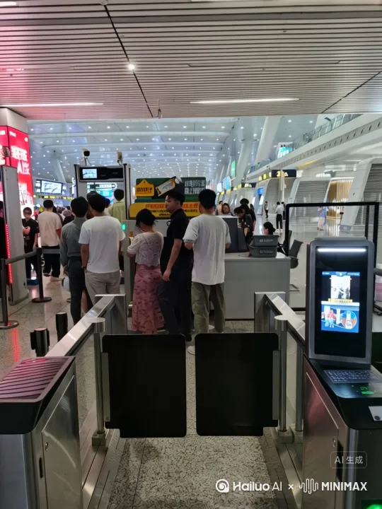 基于高铁站过闸安检的图片，生成杭漂牛马周五返沪的vlog，涵盖从下班出公司、步行到高铁站、安检、检票上车、到达上海虹桥站、乘坐市域铁、下地铁打车回家的全过程 by Hailuo AI Video Generator